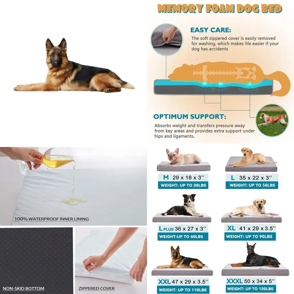 

XL Orthopedic Dog Bed for Large Dogs, 41 Washable Waterproof Liner & Cooling Gel Memory Foam, Supports up to 110 lbs