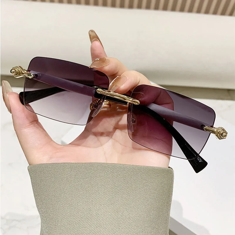 

New fashion square frameless retro sun protection sunglasses for men and women High-end protection UV400 fashion glasses
