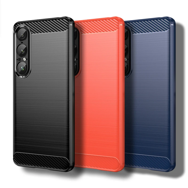 Para Sony Xperia 1 VII funda para Sony Xperia 1 VII funda de 6,5 pulgadas de fibra de carbono a prueba de golpes parachoques de silicona para Sony Xperia 1 VII
