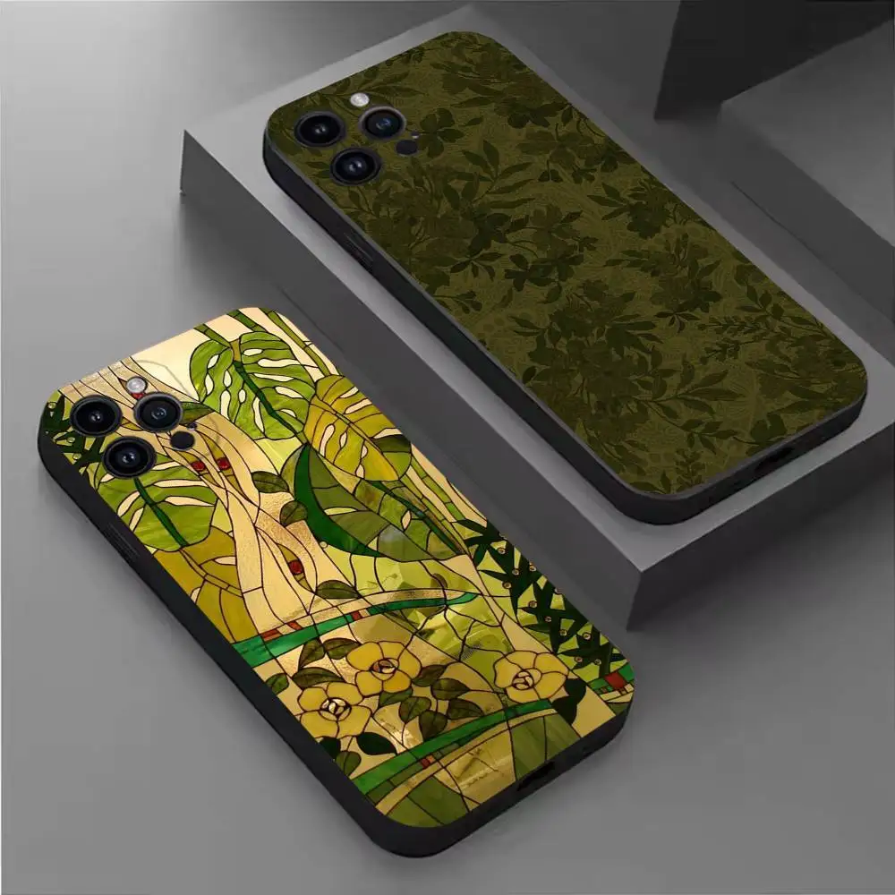 

Graffiti Green Rattan Phone Case For iPhone 17,16,15,14,13,12,11 Plus,Pro Max,XS,X,XR,SE,Mini,8,7,Soft Silicone Black Cover