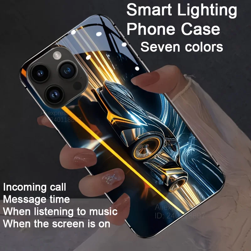 Cool LED Case For iPhone 16e 2025 For iPhone 16 Pro Max 16 Plus Luminous Protective Cover Race Car LED Phone Capa Coque Funda