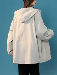 Solid hooded jacket women spring autumn casual oversized loose outerwear jacket Vintage Y2k Windbreaker Harajuku Outdoor Coats
