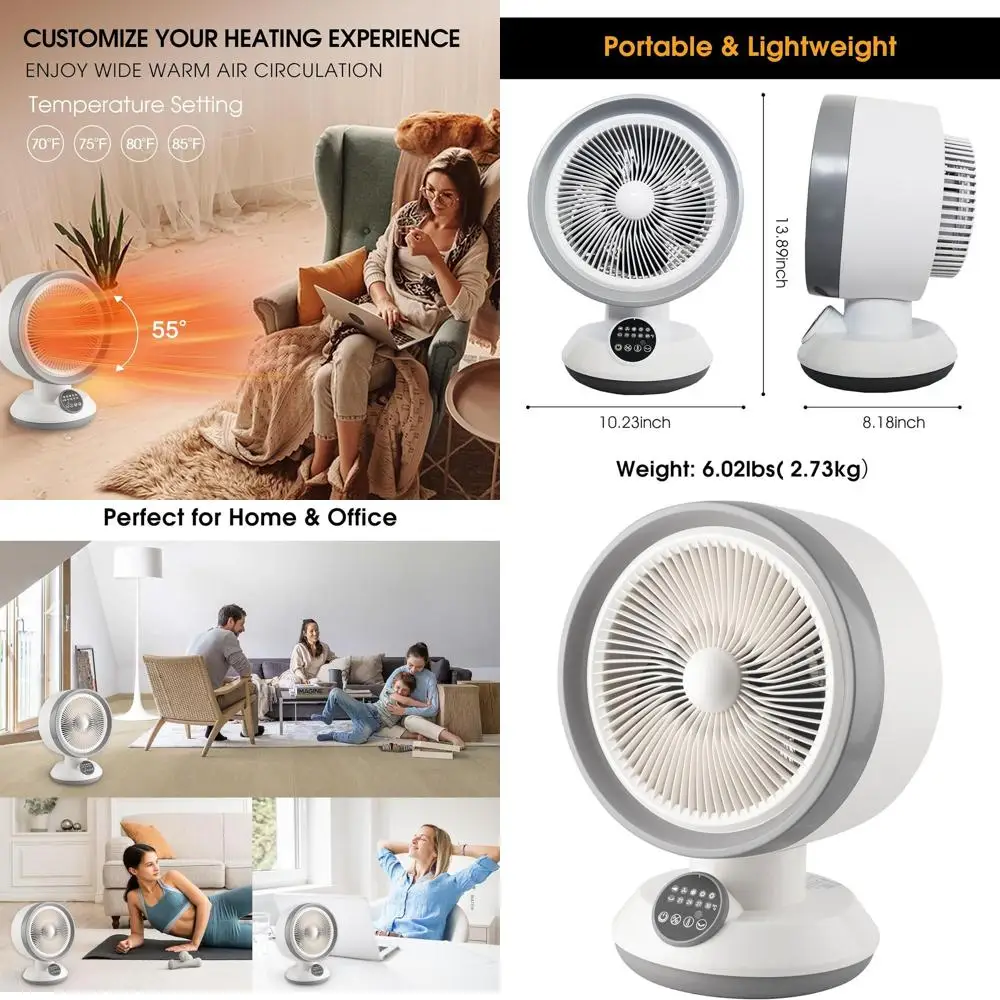 

Dual-Function Heater and Fan with Remote, 55° Oscillating Air Circulator, Safety Features, Ideal for Home and Office