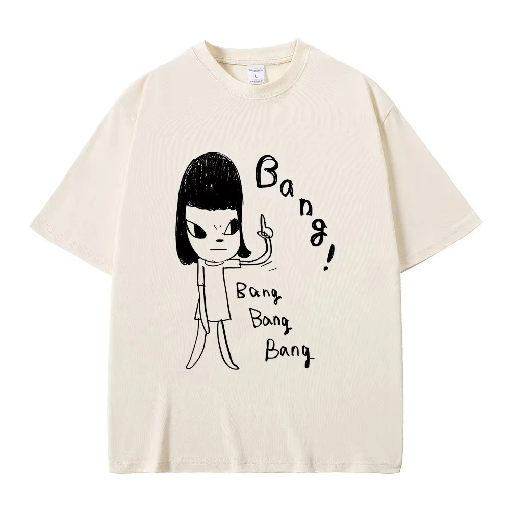 Funny Yoshitomo Nara Bang T Shirts Men Women Casual Funny T-shirt Male Vintage Oversized Streetwewr Unisex Tshirt