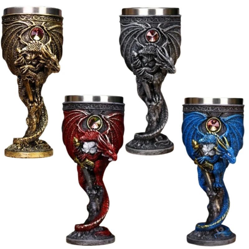 200ml Medieval Dragon Wine Goblets Beer Cup Evil Dragon Claw Gem Stainless Steel Goblet Halloween Home Decoration Friends Gift