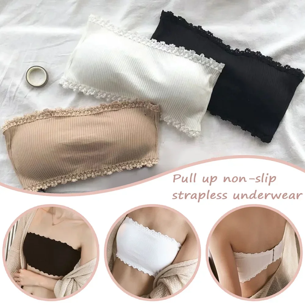 Invisible Strapless Bras Women\'S Solid Color Wrapped Chest Sexy Tube Top Underwear Female Beautiful Tank Top Seamless Crop Top