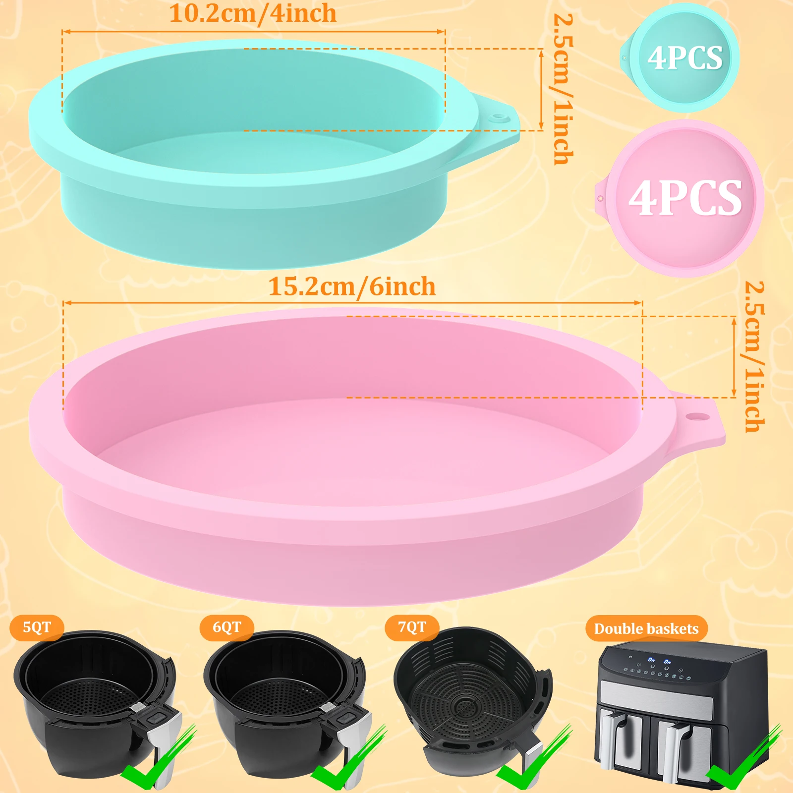 8Pcs Silicone Air Fryer Egg Mold Nonstick Egg Poacher Cup Cake Pudding Muffins Baking Trays Easy to Release Kitchen Baking Mold view 2