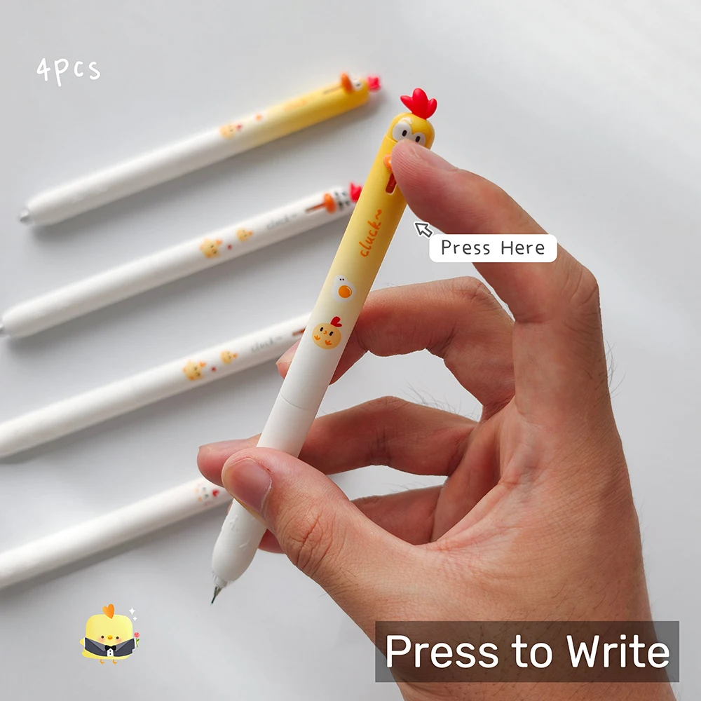 4Pcs Mechanical Pencils + 1 Pc Eraser Cute Chicken Mechanical Pencil Set 0.5mm Fun Drawing Pencil Learning & Office Use