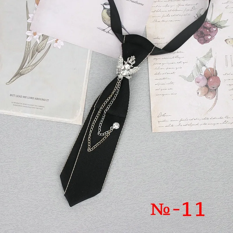 Handgemachte schwarze Band Krawatte Kristall Strass Schmuck Männer Shirts heiße neue Mädchen Jungen Kragen Krawatten Schuluniform Frauen Krawatte – Detail 12
