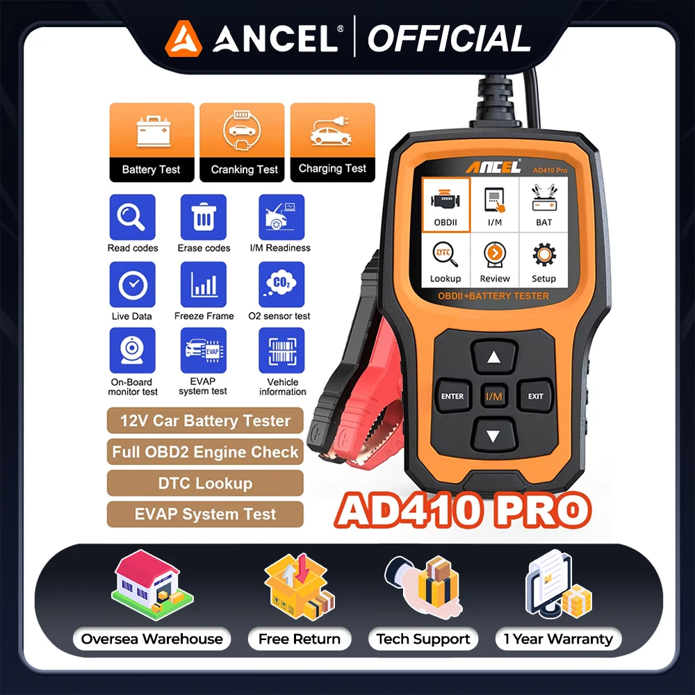 

ANCEL AD410 PRO 6 В/12 В тестер автомобильного аккумулятора OBD2 считыватель кодов инструмент сканирования двигателя анализатор аккумулятора сканер OBDII