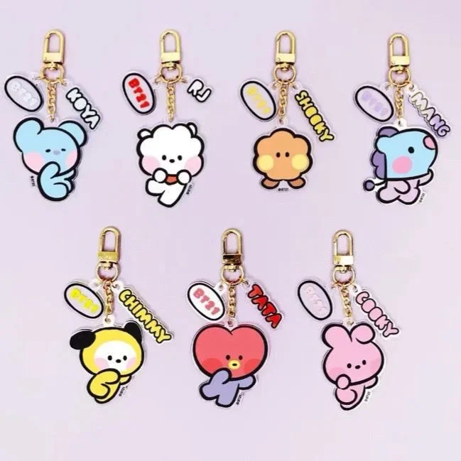 BT21 Cute Pendant Cartoon Transparent Double Sided Acrylic Bag Accessories Keychain Good Looks Best Friend Couple Small Gift