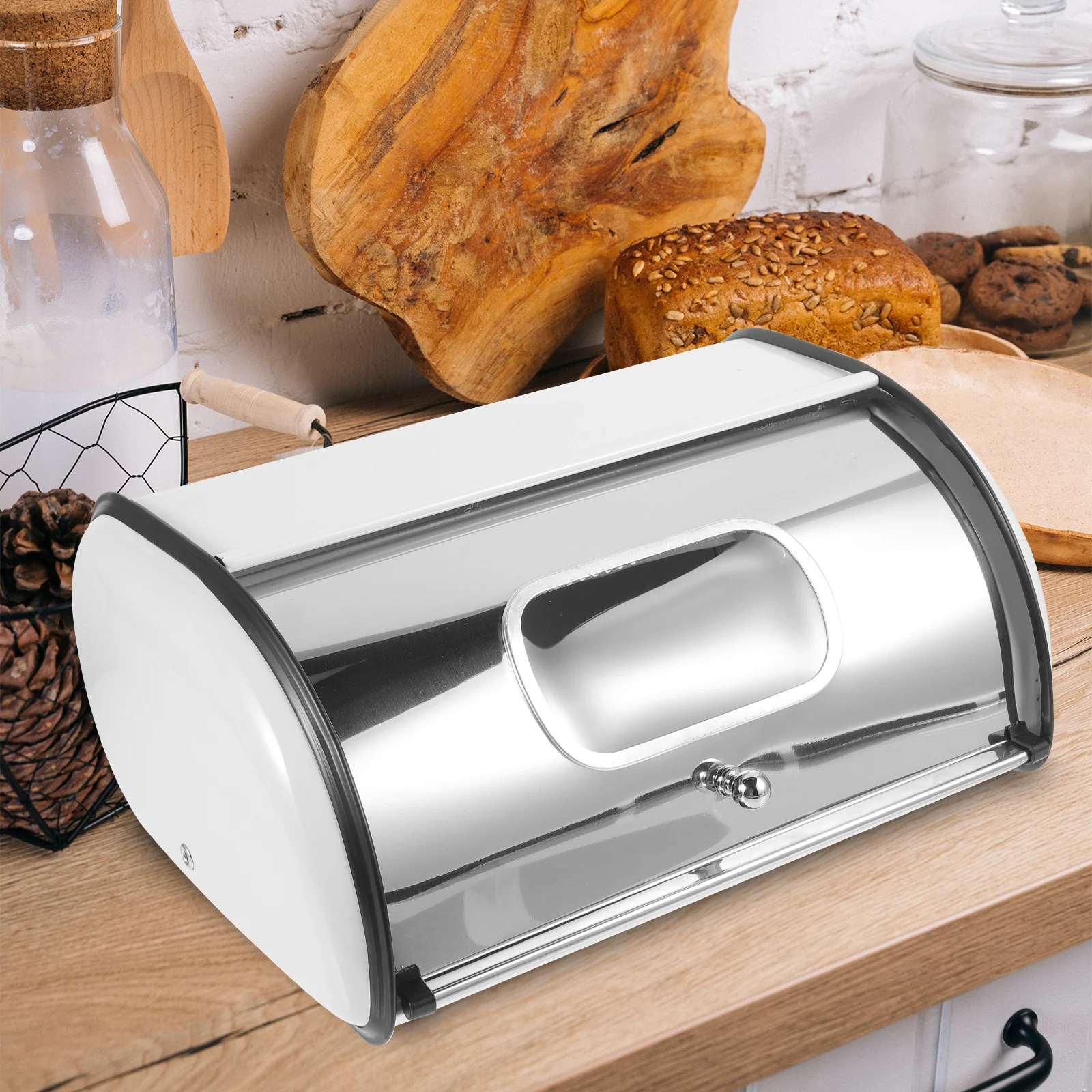 

Desktop Stainless Steel Bread Storage Box Breadbox Kitchen Container Multi-function Bin