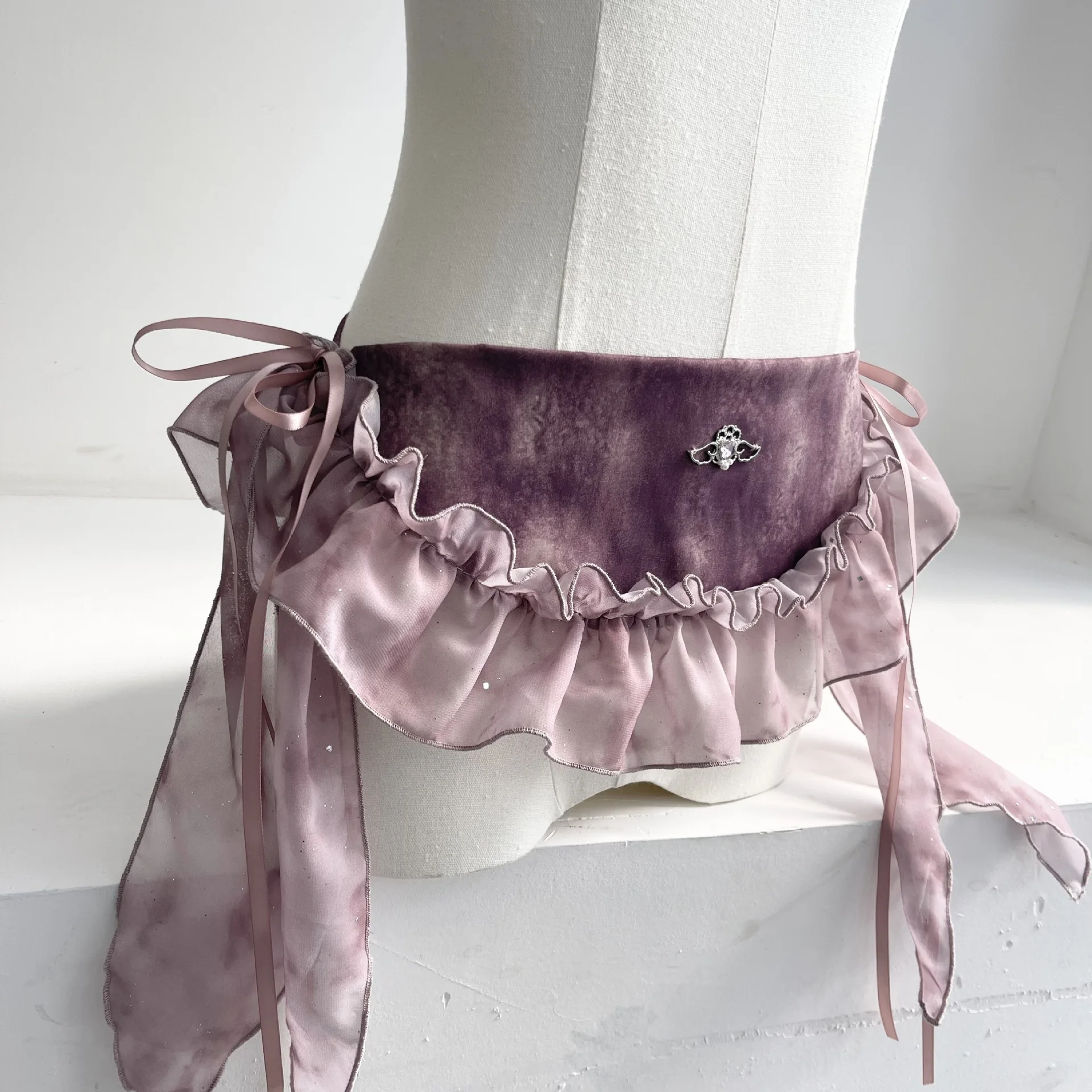 Japanese style Lolita Sweet and Spicy Pure Desire Butt Curtain Lace Strap Bow Waist Lace Lace Belt multi-functional Accessories