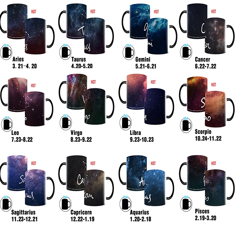 11oz Zodiac Ceramic Color Changing Mug Coffee Tea Mug 12 12 Constellations Tea Mugs Astrology Sign Magic Cups Cute Birthday Gift