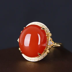 Classic Round Southern Red Tourmaline Rings for Women Adjustable Opening Luxury and Simple Charm Banquet Party Jewelry