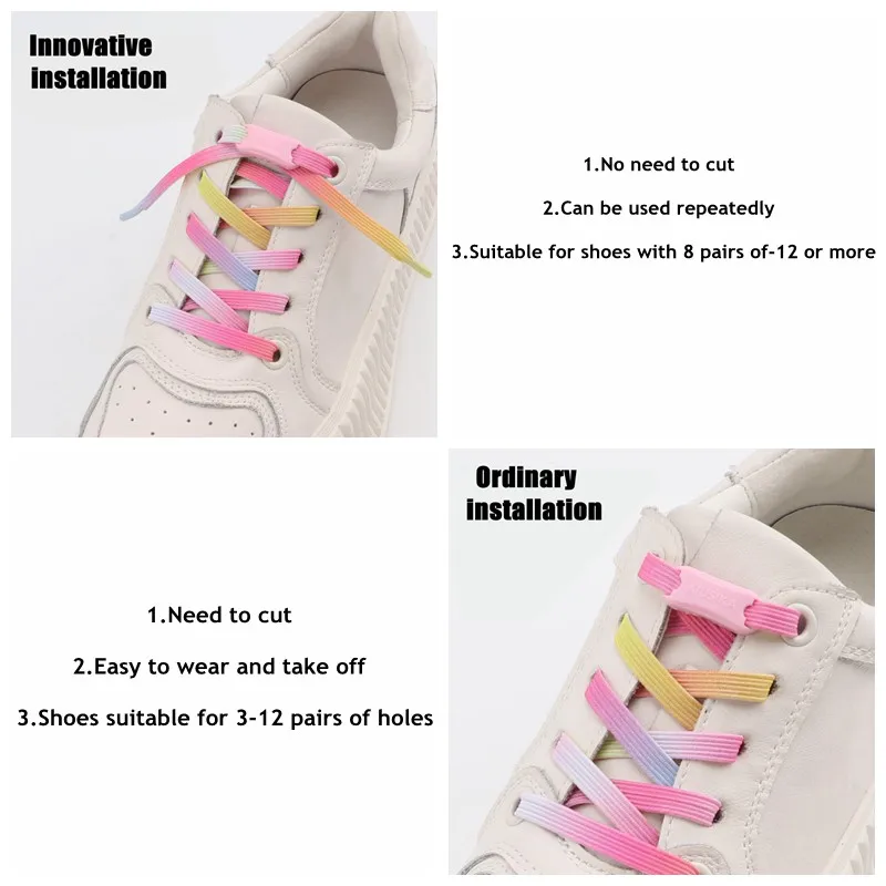 Rainbow Elastic Laces Sneakers Innovation Flat Shoe Laces Without Ties Kids Adult No Tie Shoelaces Luxurious Glitter Shoelace