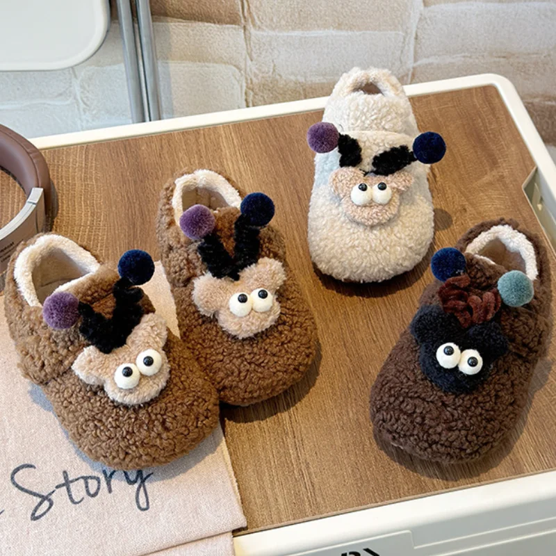 

Kawaii повседневная обувь, модная детская обувь, детская хлопковая обувь, зима 2024, новая меховая обувь для девочек на флисовой подкладке для дома для малышей