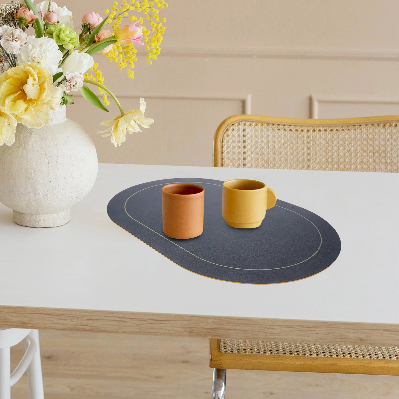 

6Pcs PU Placemats Heat Resistant Table Mat for Dining Table Decor Modern Kitchen Placemat Simple Style Reusable