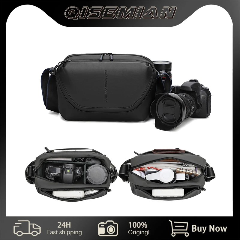 QISEMIAN Men's Crossbody Camera Bag Portable One Shoulder Micro-Single Storage Outdoor Digital SLR Camera Pouch