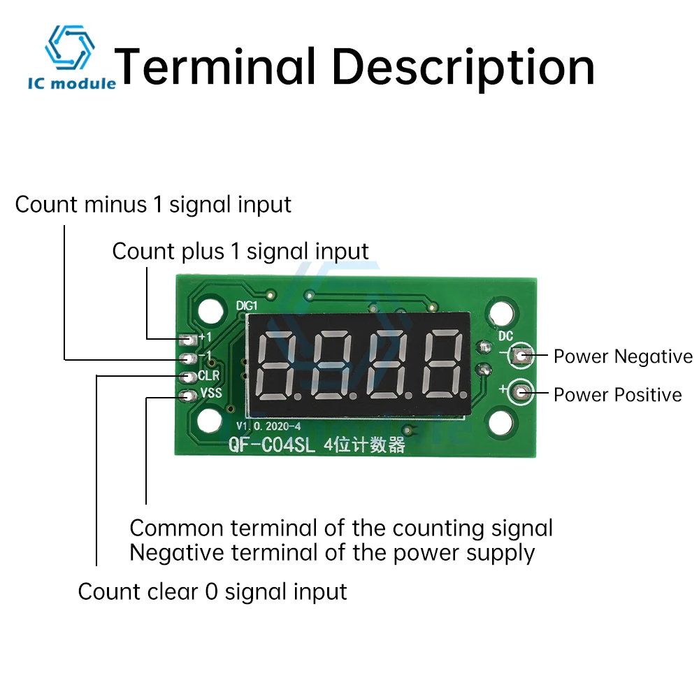 Módulo contador de tubo digital de 4 dígitos DC 4-25V 0,36 polegadas Módulo de contagem de quantidade de interruptor de baixo nível