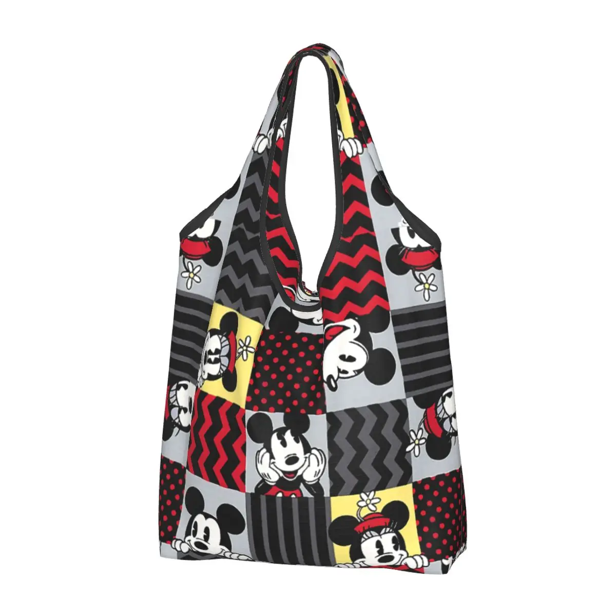 Bolso de compras personalizado de Mickey Mouse para mujer, bolsa de hombro Kawaii, gran capacidad, Collage de dibujos animados, comestibles