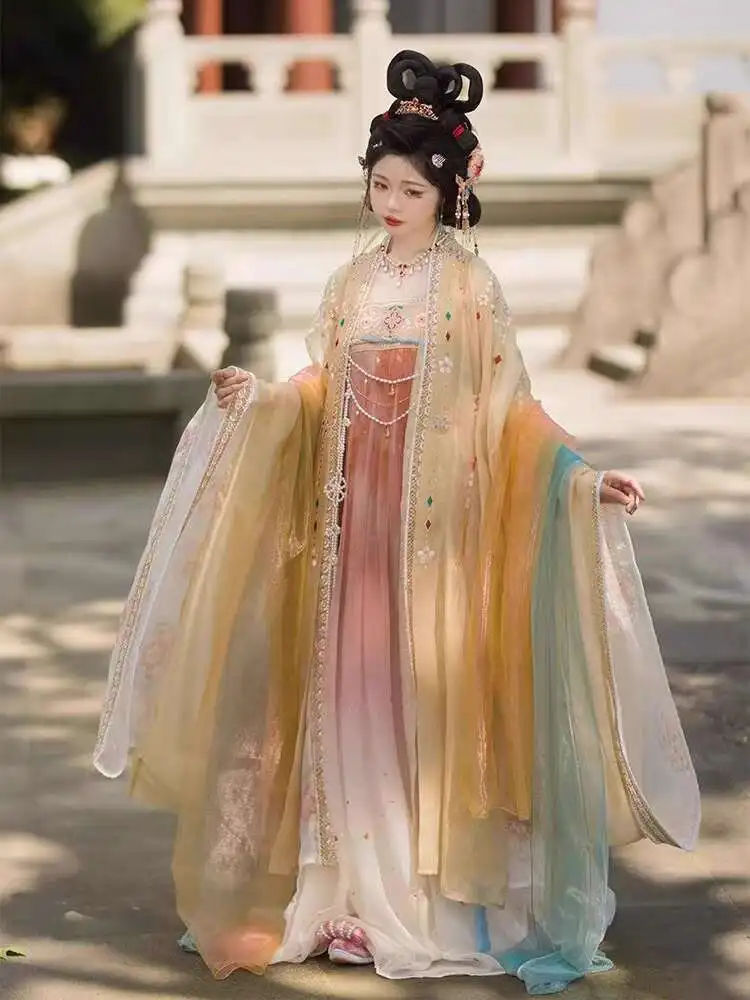 

Chinese ancient Tang Dynasty princess female Hanfu dress bodice skirt embroidered big sleeve shirt cosplay fairy dance dress