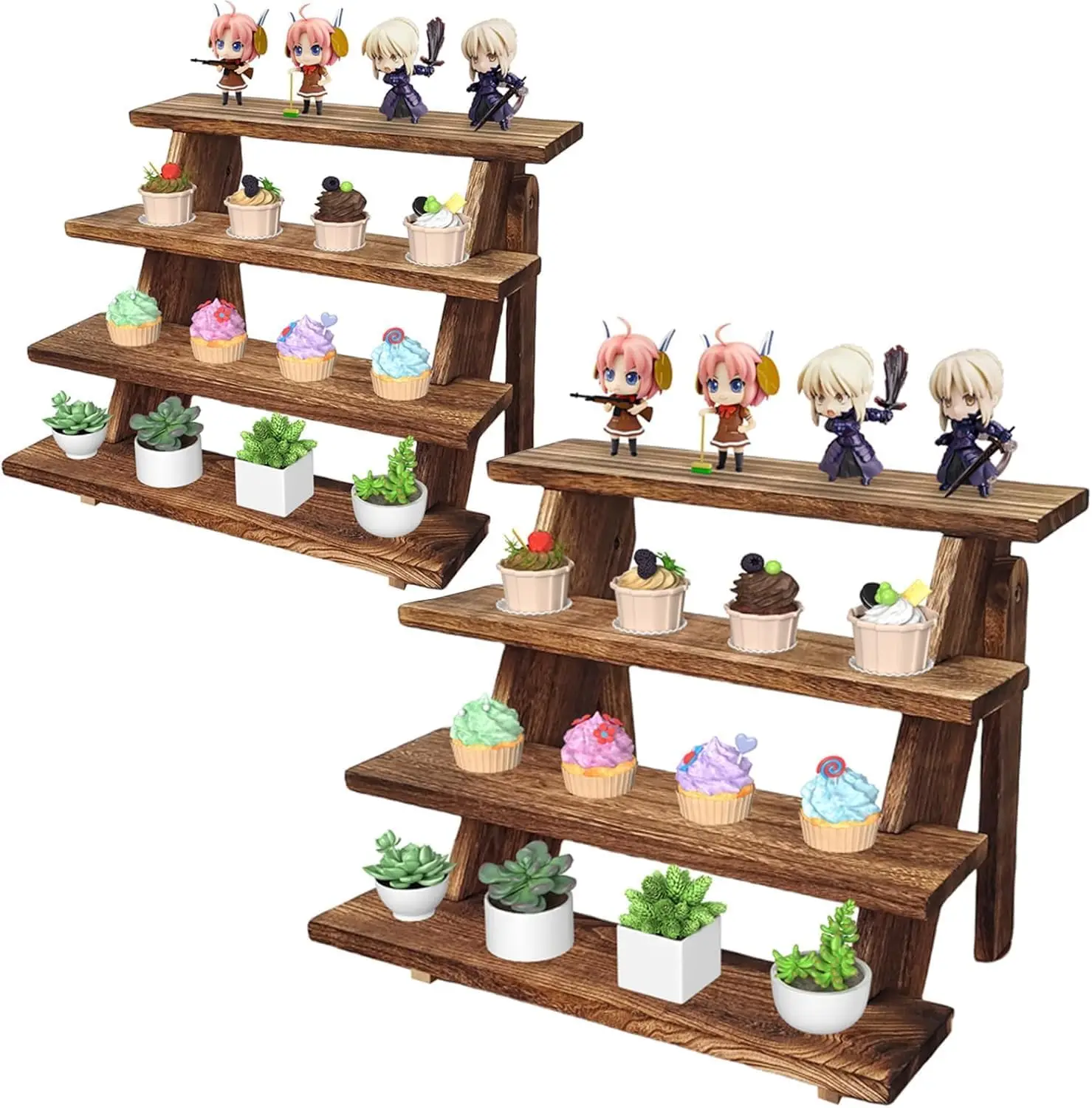 

2Pcs Rustic Wooden Cupcake Stand, 4-Tier Display for Party Decorations, Easy Tool-Free Setup