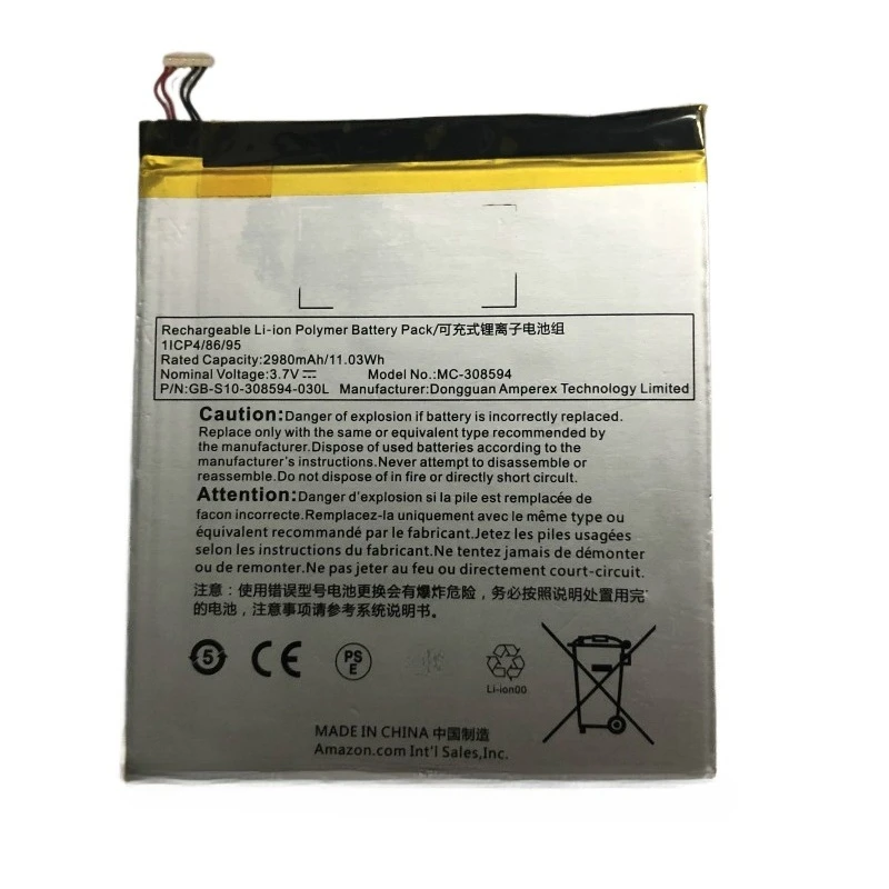 100% New High Quality 3.7V 2980mAh MC-308594 Tablet Battery For Amazon Fire 7 5th Generation Model SV98LN 2015 Release