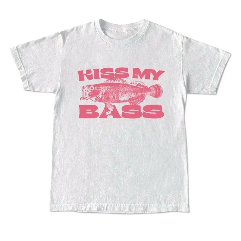 

Women's Funny Fishing T-Shirt "Kiss My Bass" Humorous Angler Tee Bass Fish Lover Gift Outdoor Sport Casual Top