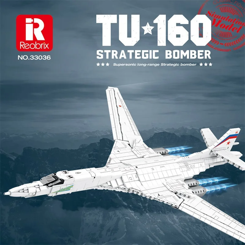 

Reobrix33036 TU160 Strategic Bomber Model building blocks Tabletop decorated bookcase Collectible Holiday gift adult toys1598PCS