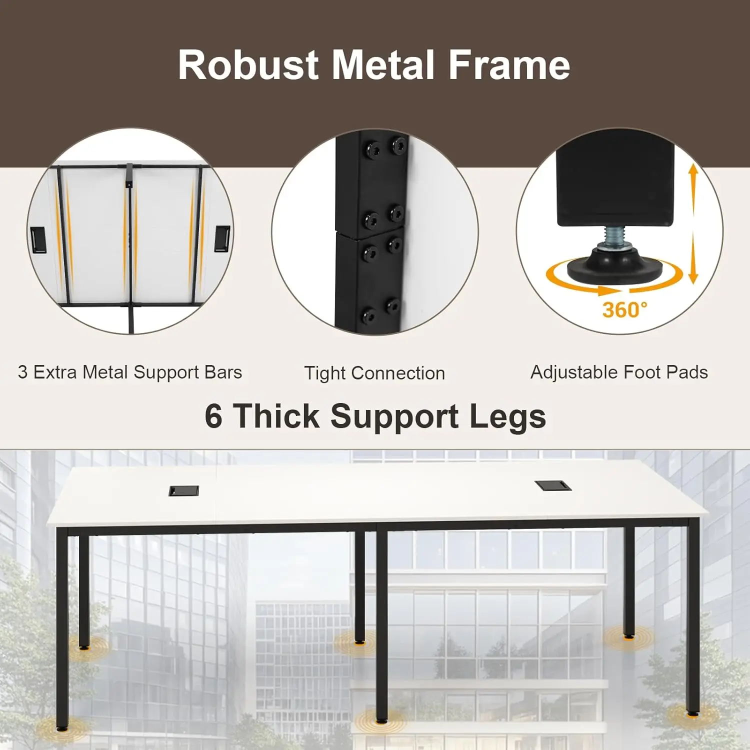 Mesa erence, mesa retangular de computador de escritório de 95" x 48" com estrutura de metal resistente, 2 ilhós de cabo, mesa de gerenciamento moderna para M