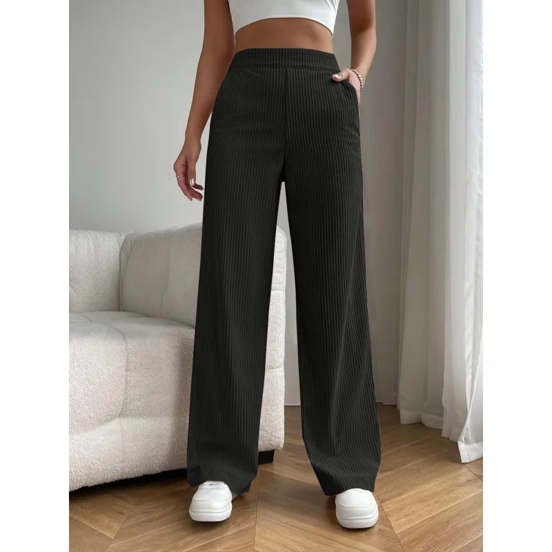 جديد المرأة السراويل الطويلة الربيع والخريف عالية الخصر فضفاض بنطال ذو قصة أرجل واسعة ثنيات تنوعا السراويل المستقيمة غير رسمية