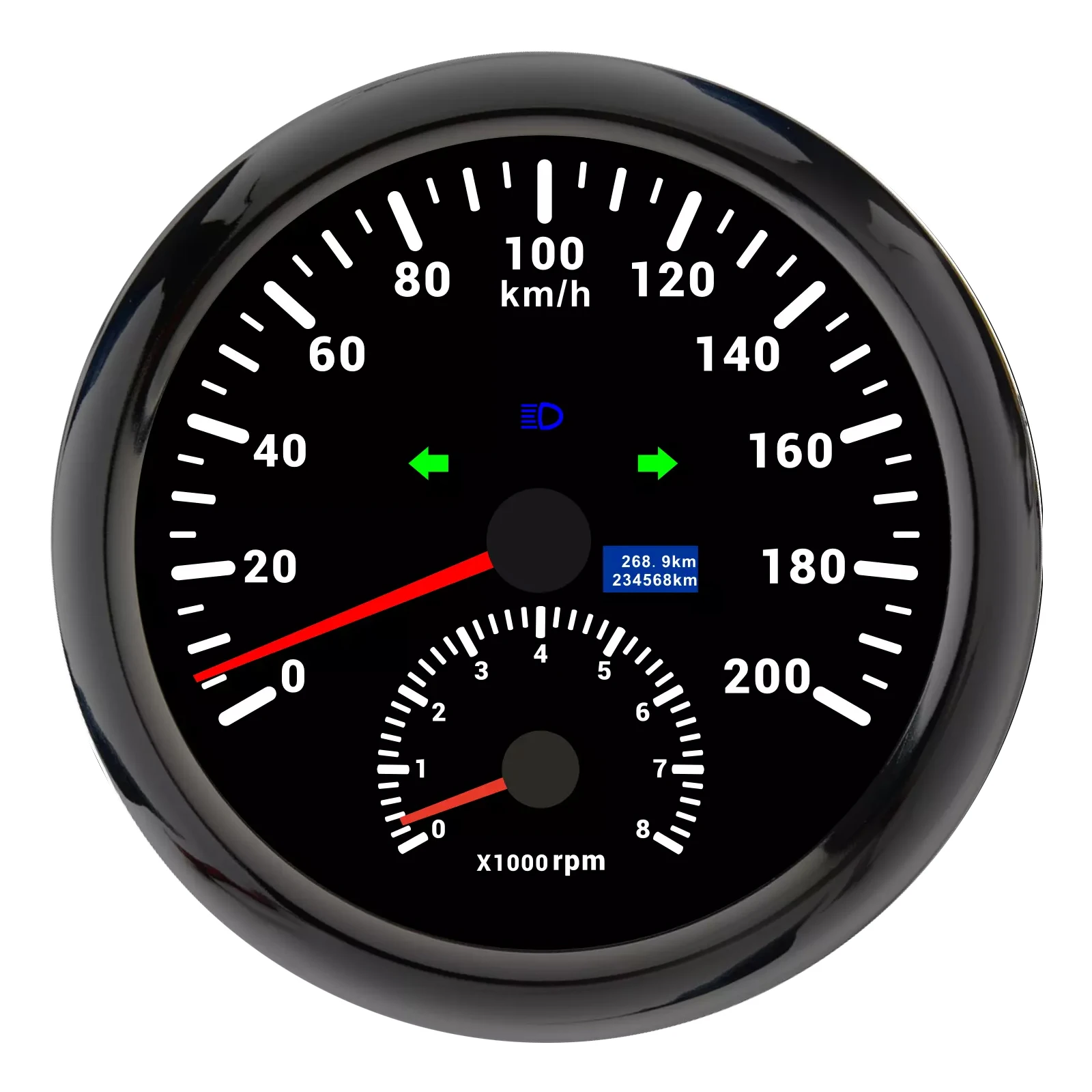 110mm Black GPS Speedometer 200km/h with Tachometer 8000RPM Gauge Waterproof