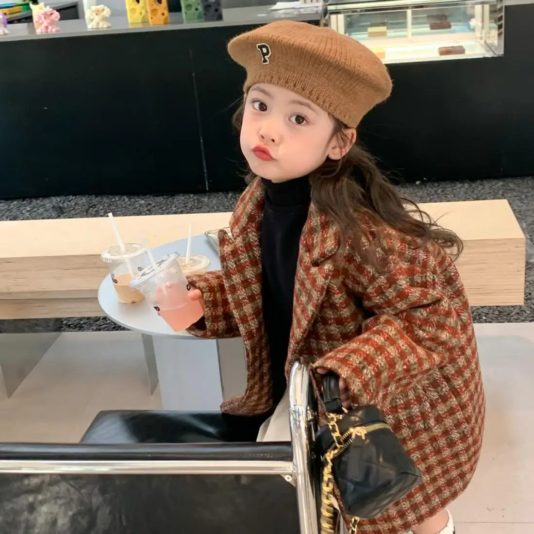 Autumn and Winter Girls Woolen Coat Fashionable Long Jacket Children's Double-sided Woolen Warm Overcoat 90-140cm