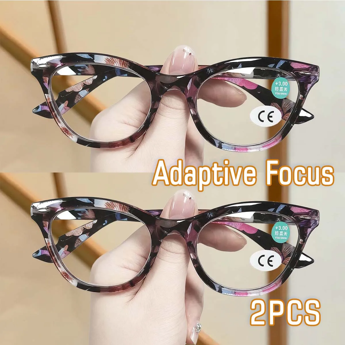 Women's Full Frame Auto Focus Reading Glasses Cat Eye Glasses Fashionable Clear Lens HD L5