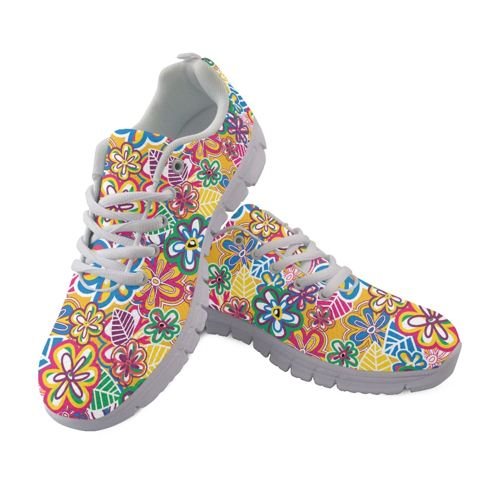 Coloranimal Retro Pop Art Floral Walking Sneakers Athletic Shoes for Womens Casual Fitness Shoes