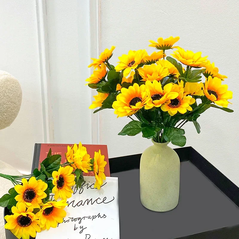 7 Heads Artificial Sunflower Flowers Bouquet Silks Flowers for Home Bridal Wedding Car Party Festival Gifts DIY Vase Decor Tools