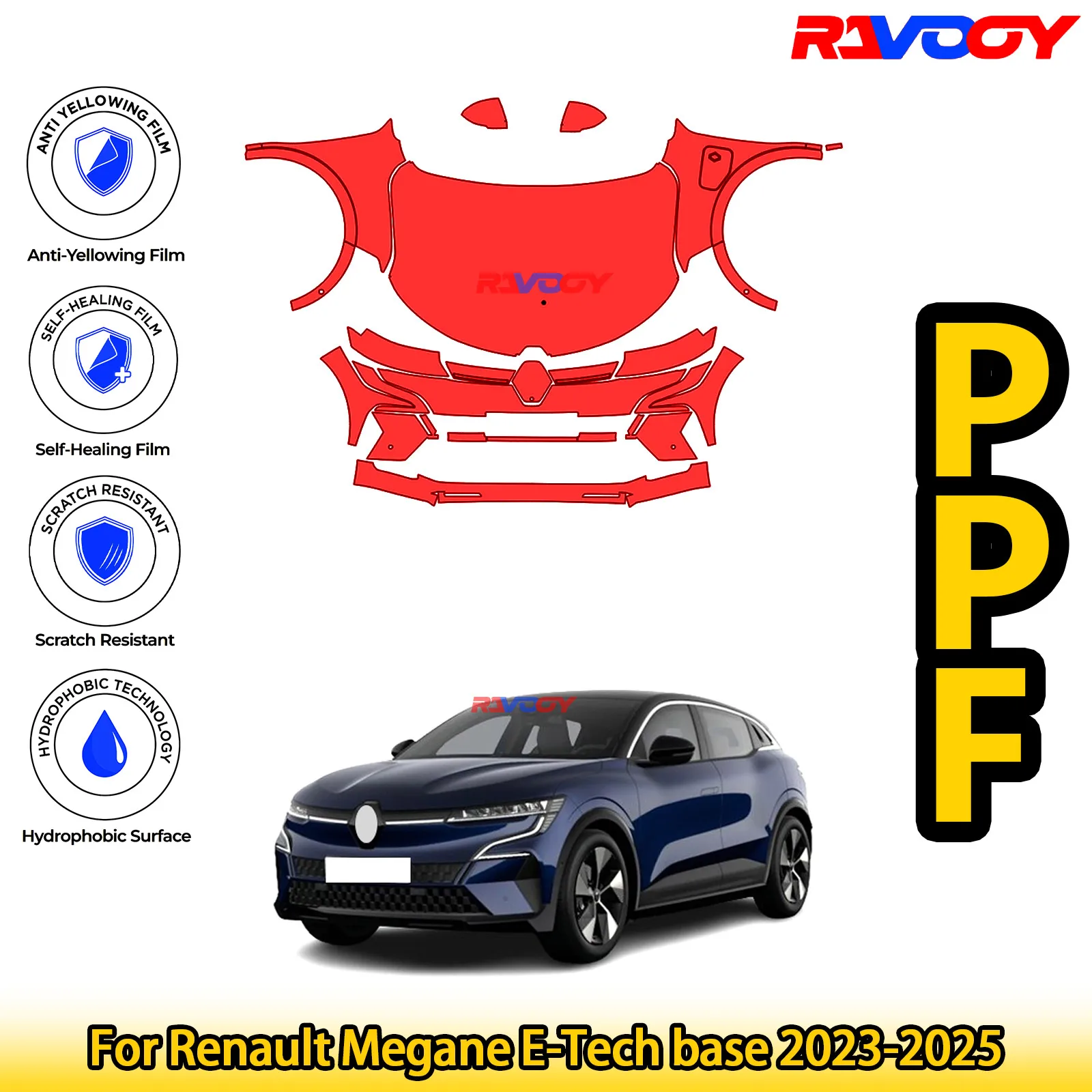 

For Renault Megane E-Tech base 2023-2025 Glossy Matte Black Precut front PPF Kit Paint Protection Film