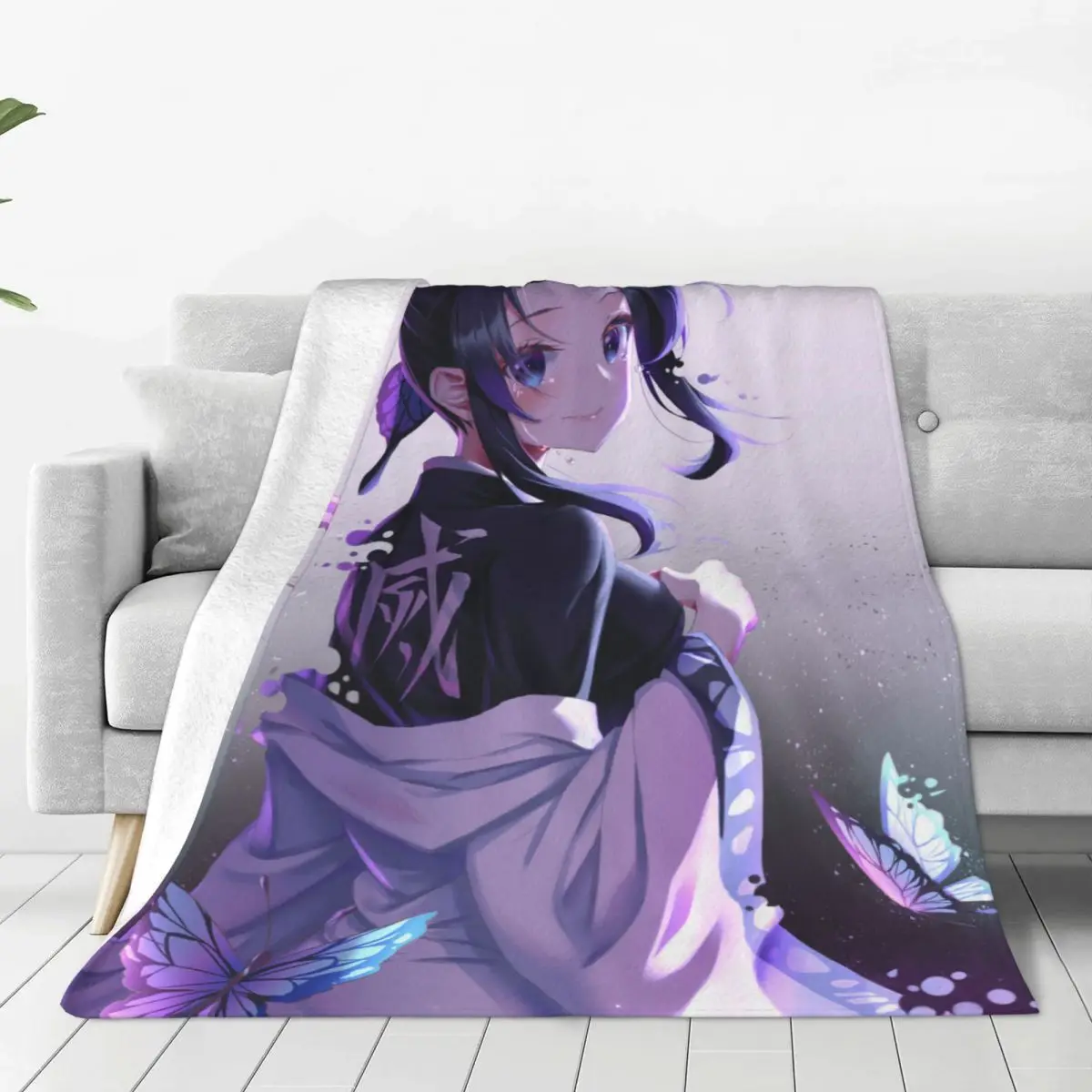 

Shinobu Kochou Demon Slayers Knitted Blanket Fleece Anime Comic Lightweight Thin Throw Blankets for Home Couch Bedspread