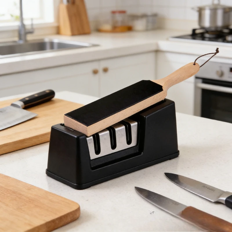 

1 шт. Кожаный полировочный молоток (строп) двусторонний из воловьей кожи с деревянной ручкой, для заточки, шлифовки и удаления заусенцев