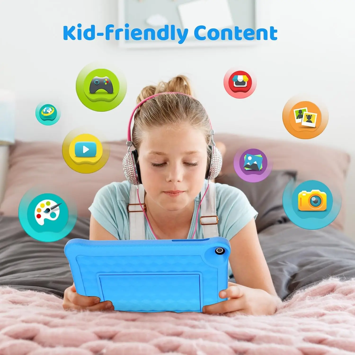 Tavoletta per bambini da 8 pollici Tavolette Android 12 2 GB RAM 64 GB ROM 1280 x 800 IPS Schermo HD WiFi Bluetooth Doppia fotocamera Custodia per controllo parentale