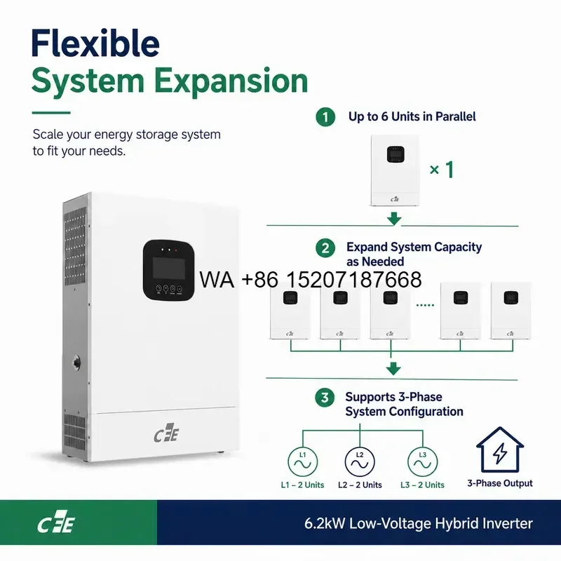 Wmwmnu for CFE 6.2kW Hybrid Grid Inverter 48V Lithium Ion Single Phase SPI4862V100-500P Support Generator Input Residential