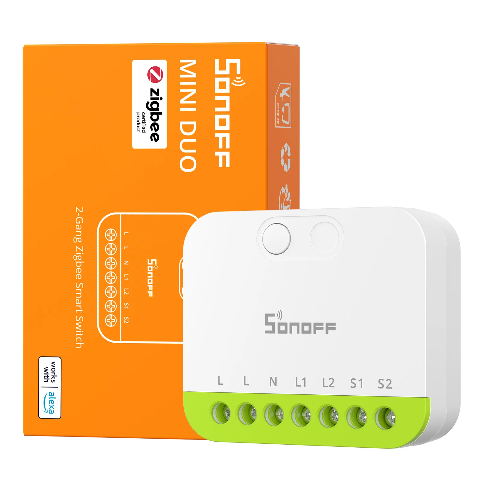 SONOFF MINI DUO 2-Kanal Zigbee Smart Switch MINI-ZB2GS Smart Home Dual-Load-Steuerung Zigbee-Schalter EWelink APP Alexa Google Home