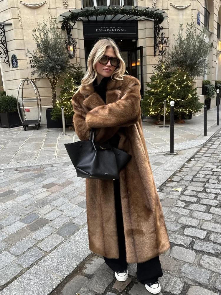 Women Fashion Thicken Lapel Long Fluffy Coats Casual Solid Oversized Soft Faux Fur Overcoat 2024 Lady Elegant Winter Outerwears