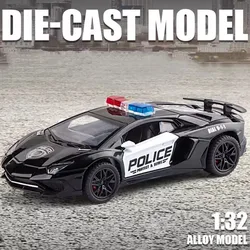 1/32 Lambor LP750 Police Toy Car Models Alloy Die Cast with Sound and Light Pull Back Function Toys Vehicles Children's Gifts