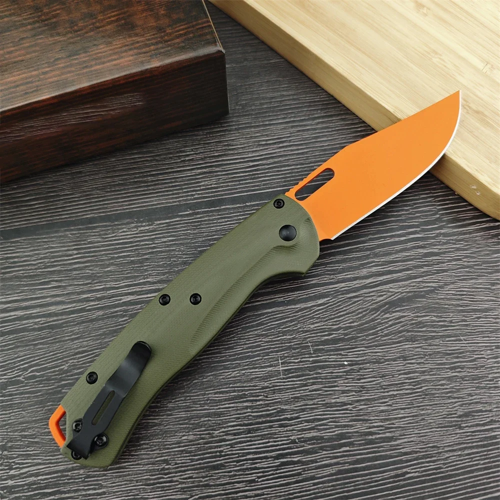 Sharp Tactical BM 15535 Folding Knife Orange Drop Point Blade  G10 Handle Hunting EDC Tools Outdoor Self Defense Knives with Box