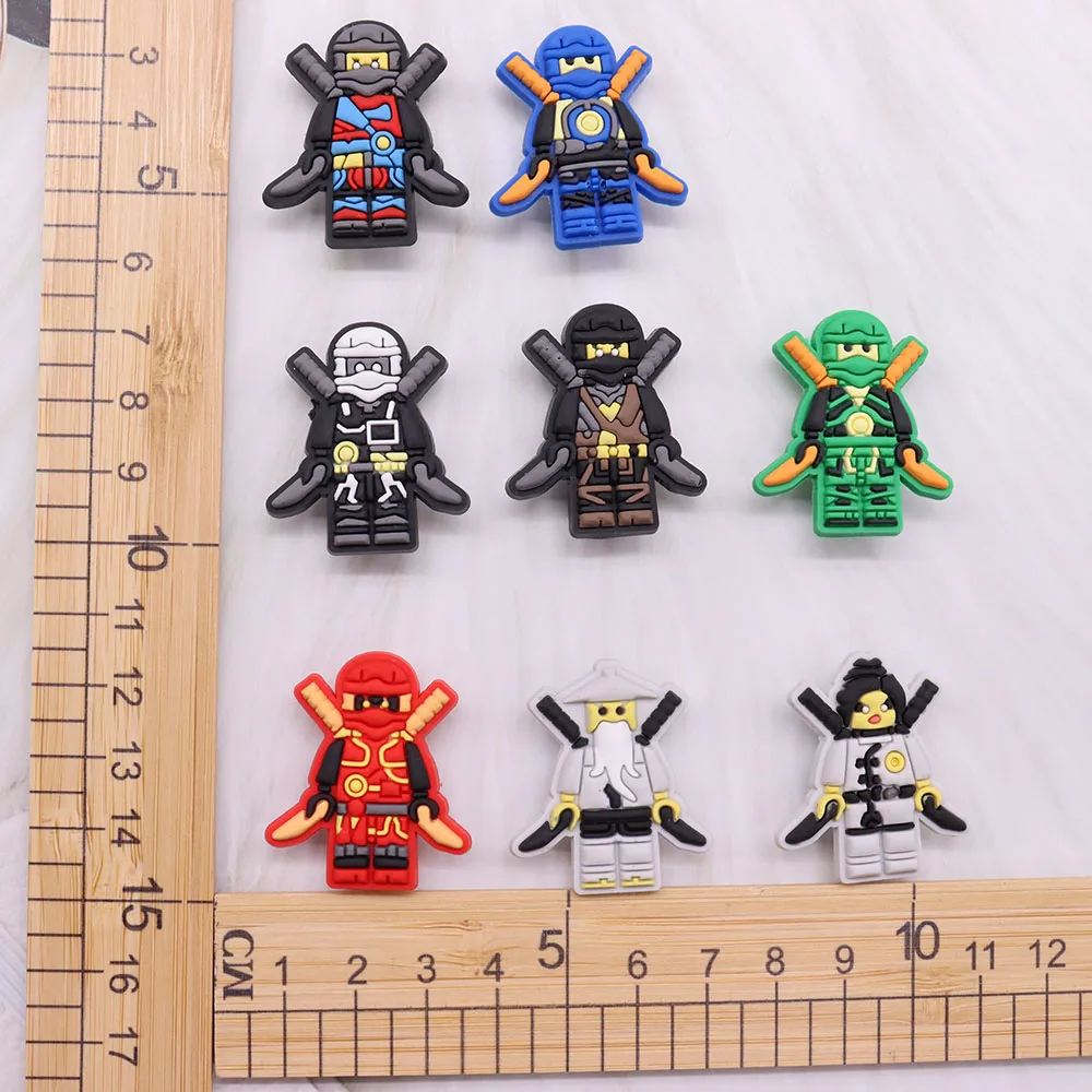 Hot Sale 1pcs Shoe Charms Cartoon Cool Masked Warrior PVC Accessories Garden Shoes Buckle Decorations Fit Kids X-mas Gift