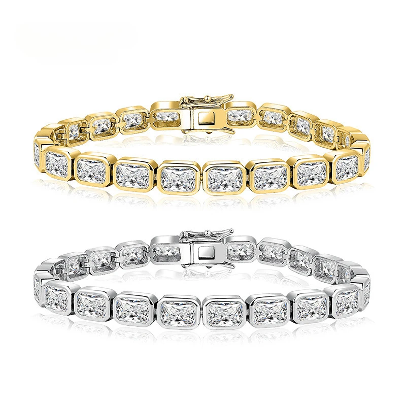 Trendy Square Lab Diamond Bangle Bracelet 14K Gold Engagement Wedding Bracelets for Women Bridal Tennis Party Jewelry Gift