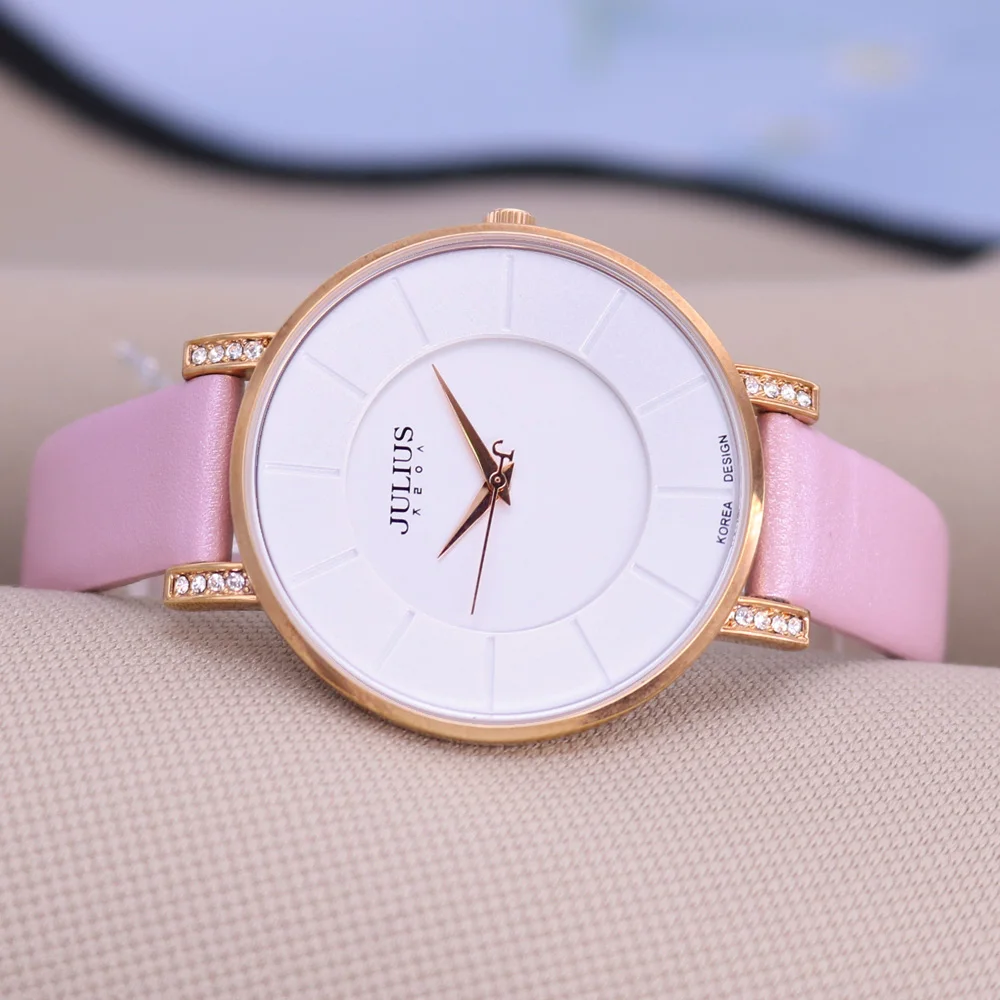 بيع يوليوس سيدة ساعة معصم نسائية أنيقة حجر الراين القلب ساعات الموضة فستان سوار جلد فتاة هدية لا صندوق #3