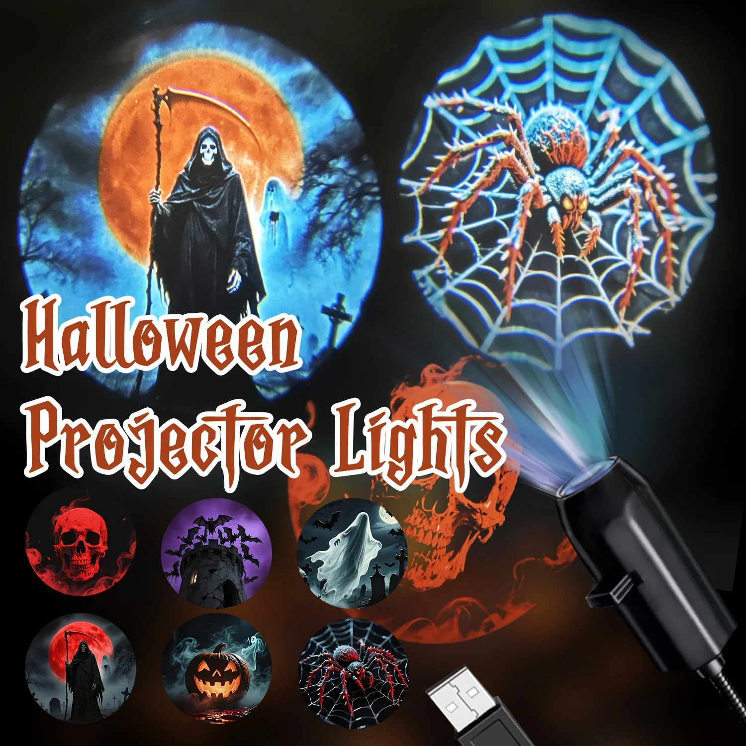 Halloween Projection Lamp USB Powered,Spooky Pumpkin Ghost Projector Light,Halloween Party Decor,Home Ceiling Scary Atmosphere